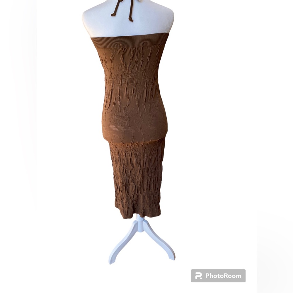 NWT Brown Strapless s dress. Textured And Stretchy Fabric - Picture 3 of 6